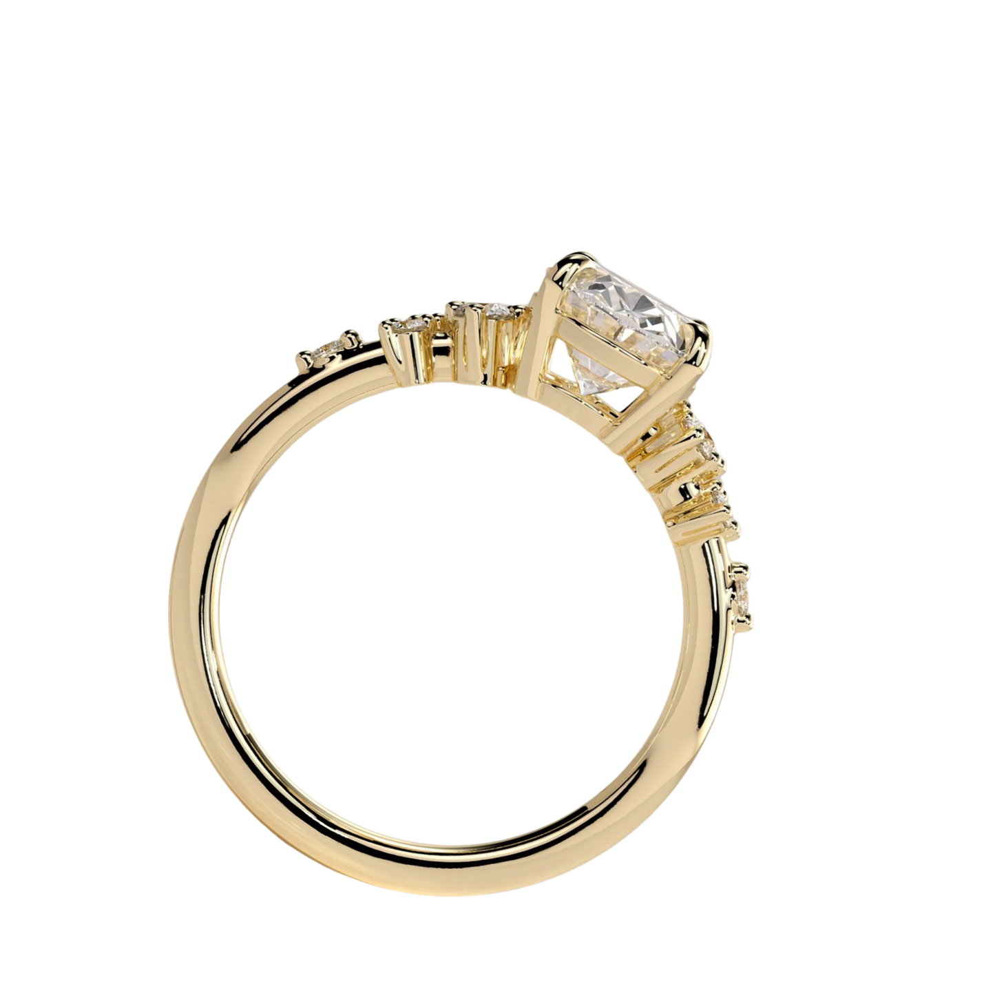 Luxury oval claw engagement ring with sparkling round accent shoulder stones, available in 925 silver, white gold, yellow gold, rose gold, platinum, moissanite, or lab-grown diamond options. Elegant four-claw solitaire design with timeless brilliance and handcrafted detail.
