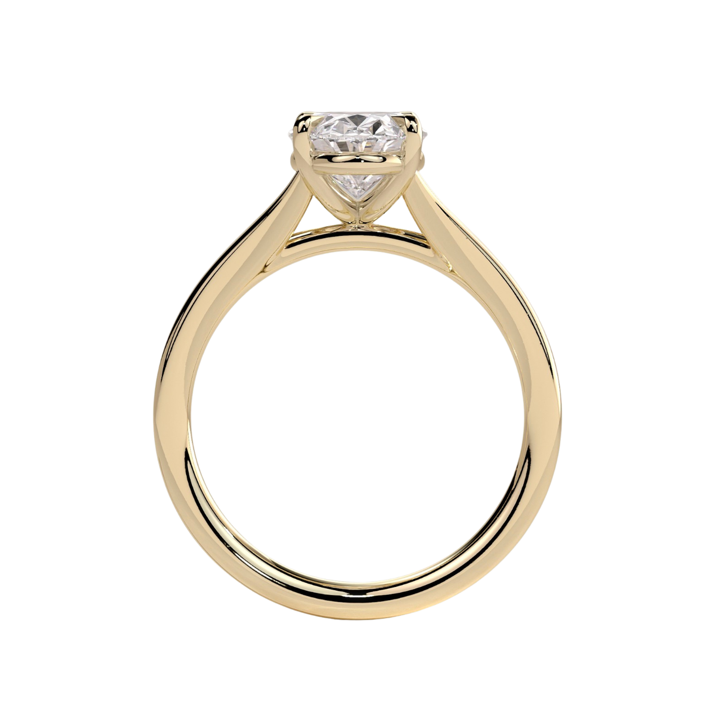 Luxury custom oval claw solitaire engagement ring featuring a brilliant oval-cut center stone secured in refined claws on an elegant open split shank band with a high cathedral profile setting. Sophisticated architectural design crafted for maximum brilliance, structural durability, and timeless luxury, available in custom carat weights and white gold, yellow gold, rose gold, platinum, lab-grown diamond, or moissanite options.