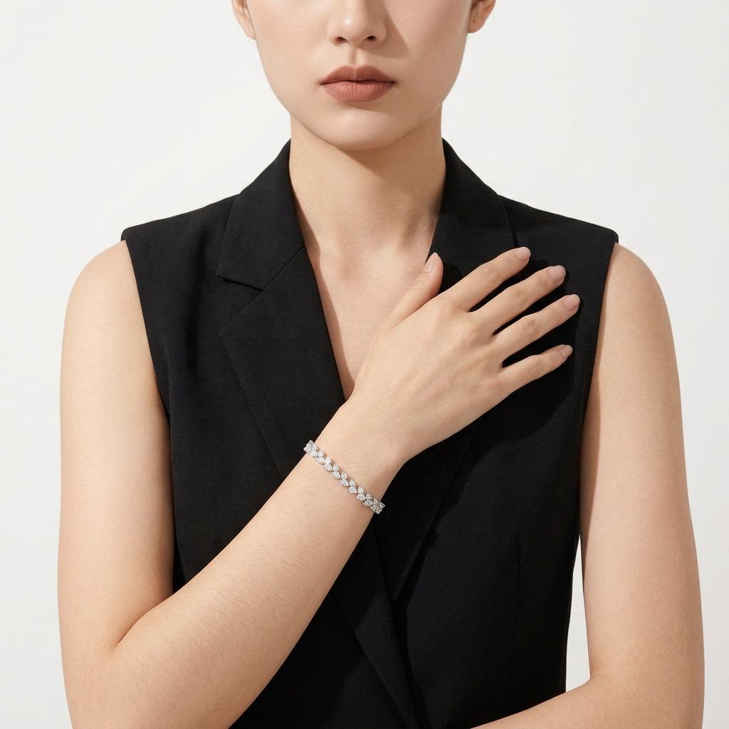 Aveline – Double-Layer Pear-Cut Moissanite Bracelet in Sterling Silver