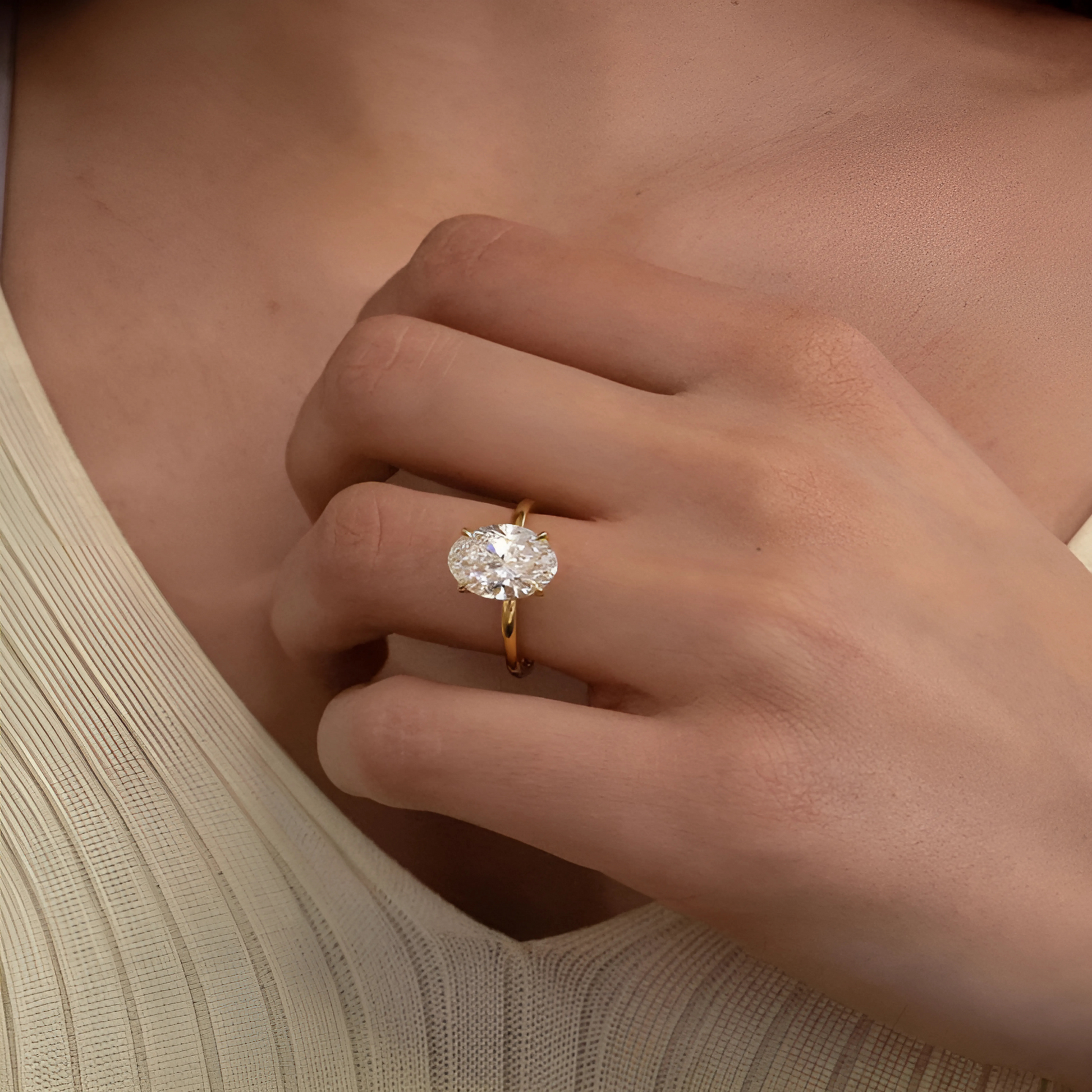 lab grown Diamond - Oval Brilliance Claw Solitaire Engagement Ring - 