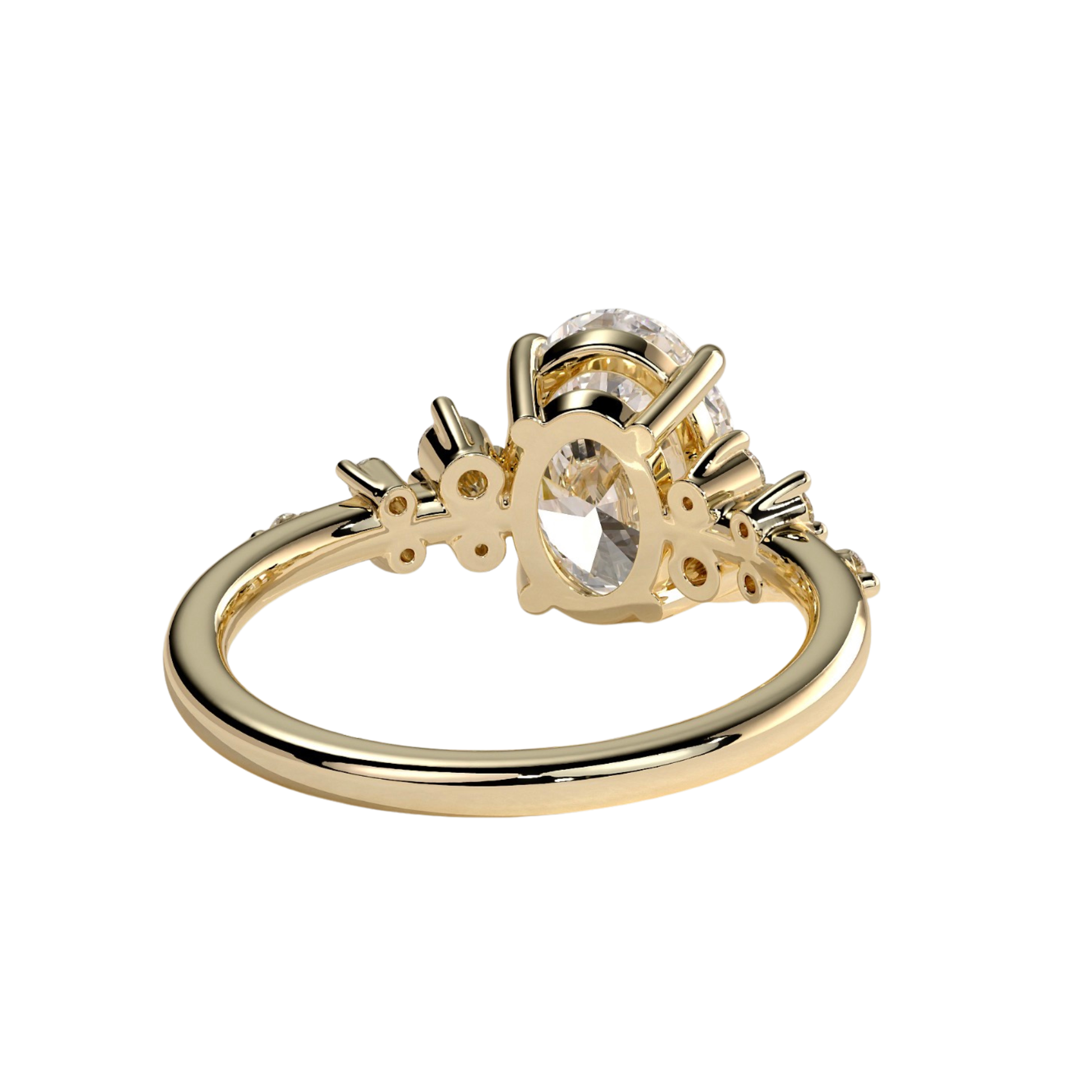 Luxury oval claw engagement ring with sparkling round accent shoulder stones, available in 925 silver, white gold, yellow gold, rose gold, platinum, moissanite, or lab-grown diamond options. Elegant four-claw solitaire design with timeless brilliance and handcrafted detail.
