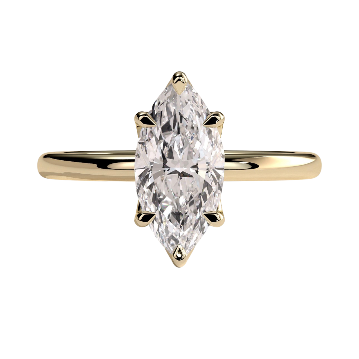 Luxury marquise claw solitaire engagement ring featuring a brilliant marquise-cut center stone secured in a refined claw setting with an elegant petal gallery beneath the stone. Nature-inspired design crafted for timeless sophistication, exceptional brilliance, and lasting durability, available in white gold, yellow gold, rose gold, platinum, lab-grown diamond, or moissanite options.