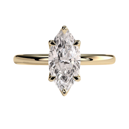 Luxury marquise claw solitaire engagement ring featuring a brilliant marquise-cut center stone secured in a refined claw setting with an elegant petal gallery beneath the stone. Nature-inspired design crafted for timeless sophistication, exceptional brilliance, and lasting durability, available in white gold, yellow gold, rose gold, platinum, lab-grown diamond, or moissanite options.