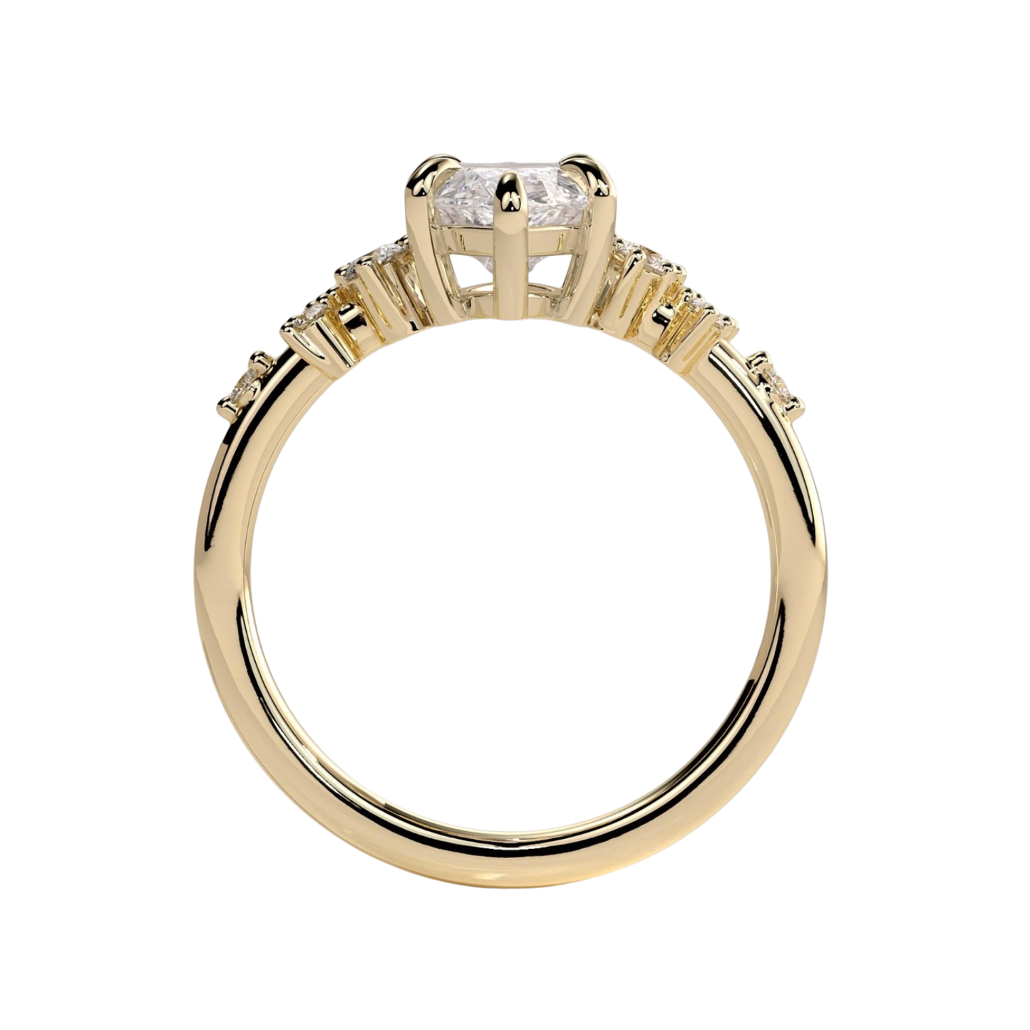 Luxury custom marquise claw solitaire engagement ring featuring a brilliant marquise-cut center stone secured in refined claws, accented by sparkling clustered round-cut diamonds on the shoulders of the band. Elegant timeless asymmetrical design crafted for exceptional brilliance, unique sophistication, and durability, available in custom carat weights and white gold, yellow gold, rose gold, platinum, lab-grown diamond, or moissanite options.