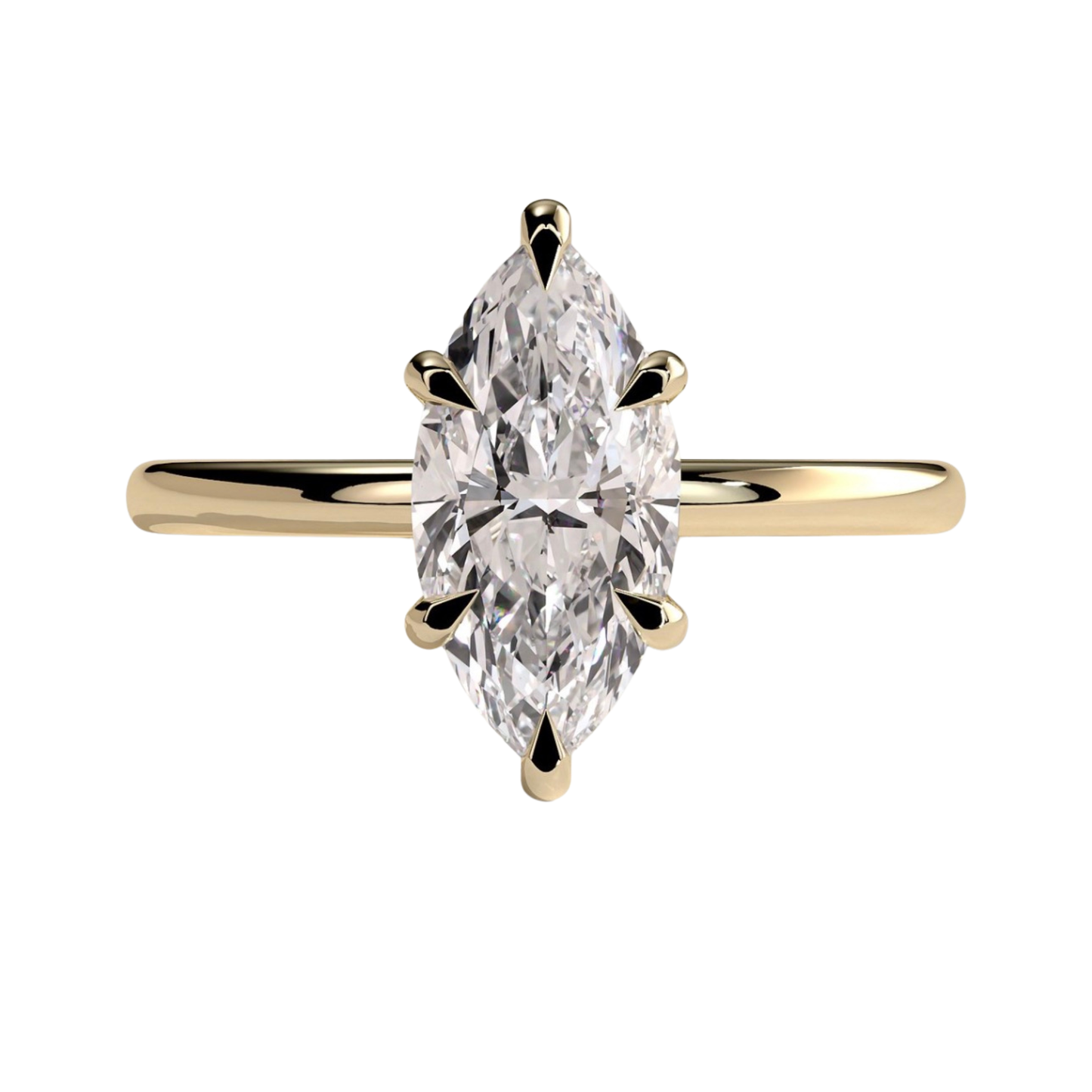 Luxury custom marquise claw solitaire engagement ring featuring a brilliant marquise-cut center stone secured in refined claws with a sparkling hidden halo beneath the center stone. Elegant timeless minimalist design crafted for exceptional brilliance, sophistication, and durability, available in custom carat weights and white gold, yellow gold, rose gold, platinum, lab-grown diamond, or moissanite options.