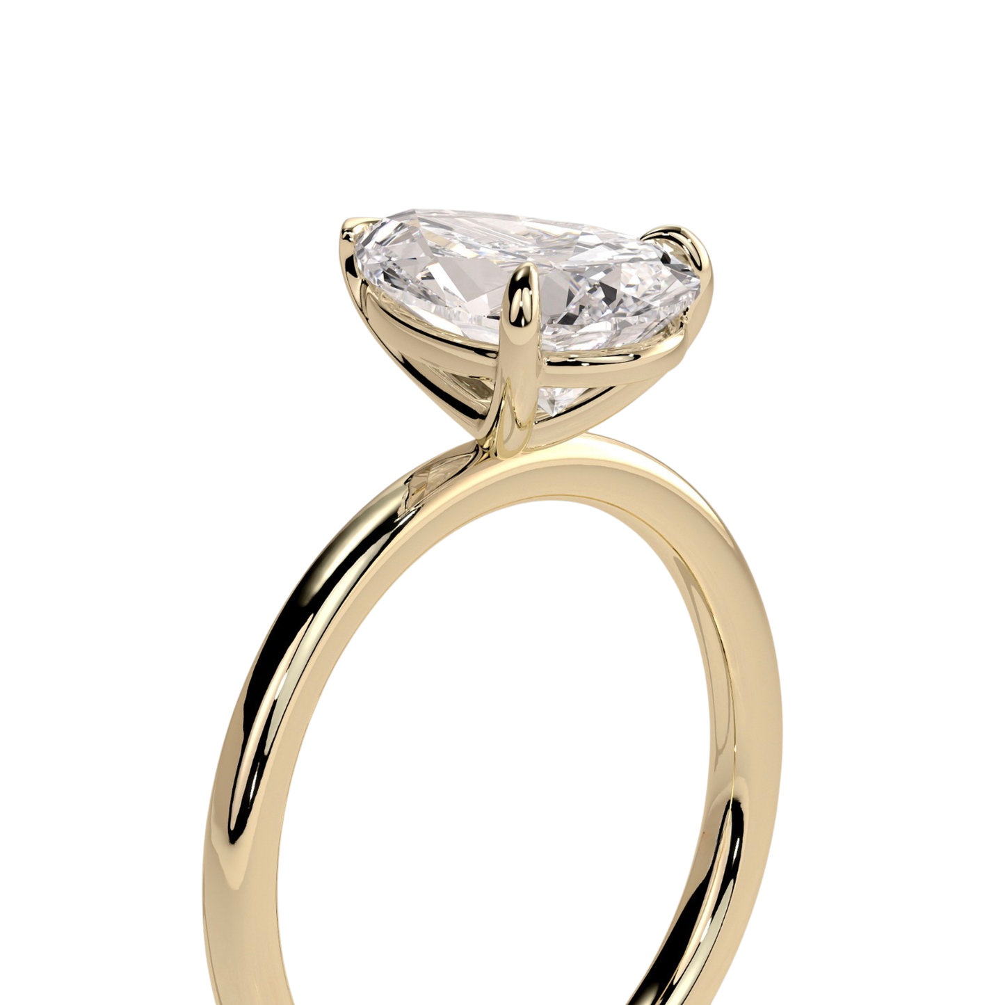 Luxury pear claw solitaire engagement ring featuring a brilliant pear-cut center stone secured in a refined claw setting for maximum sparkle and elegance. Timeless minimalist design crafted for everyday sophistication, available in white gold, yellow gold, rose gold, platinum, lab-grown diamond, or moissanite options.