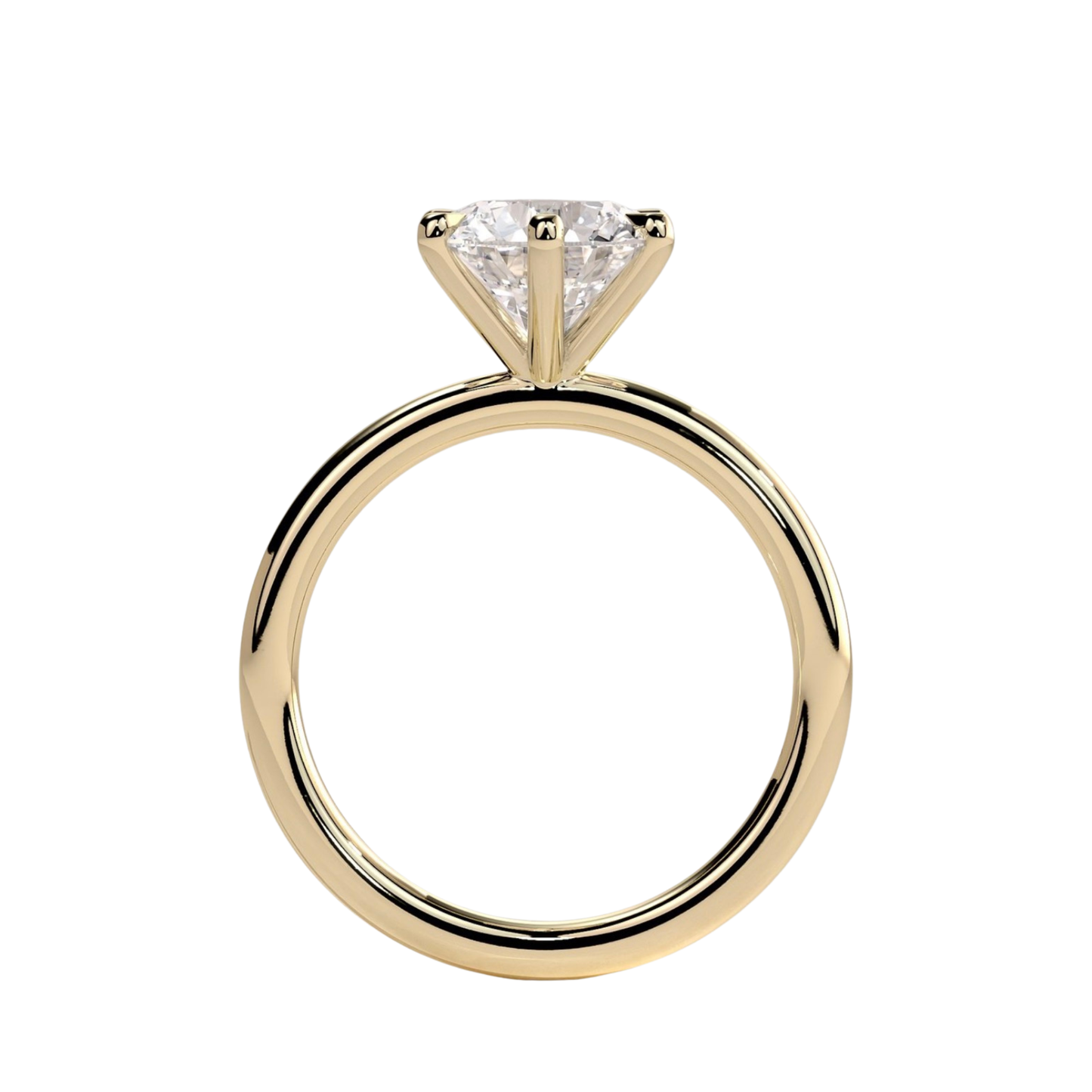 Round claw solitaire engagement ring featuring a brilliant round-cut center stone secured in a classic claw setting with a refined, elevated profile. Timeless and elegant design crafted to maximize sparkle and brilliance, available in white gold, yellow gold, rose gold, platinum, lab-grown diamond, or moissanite options.
