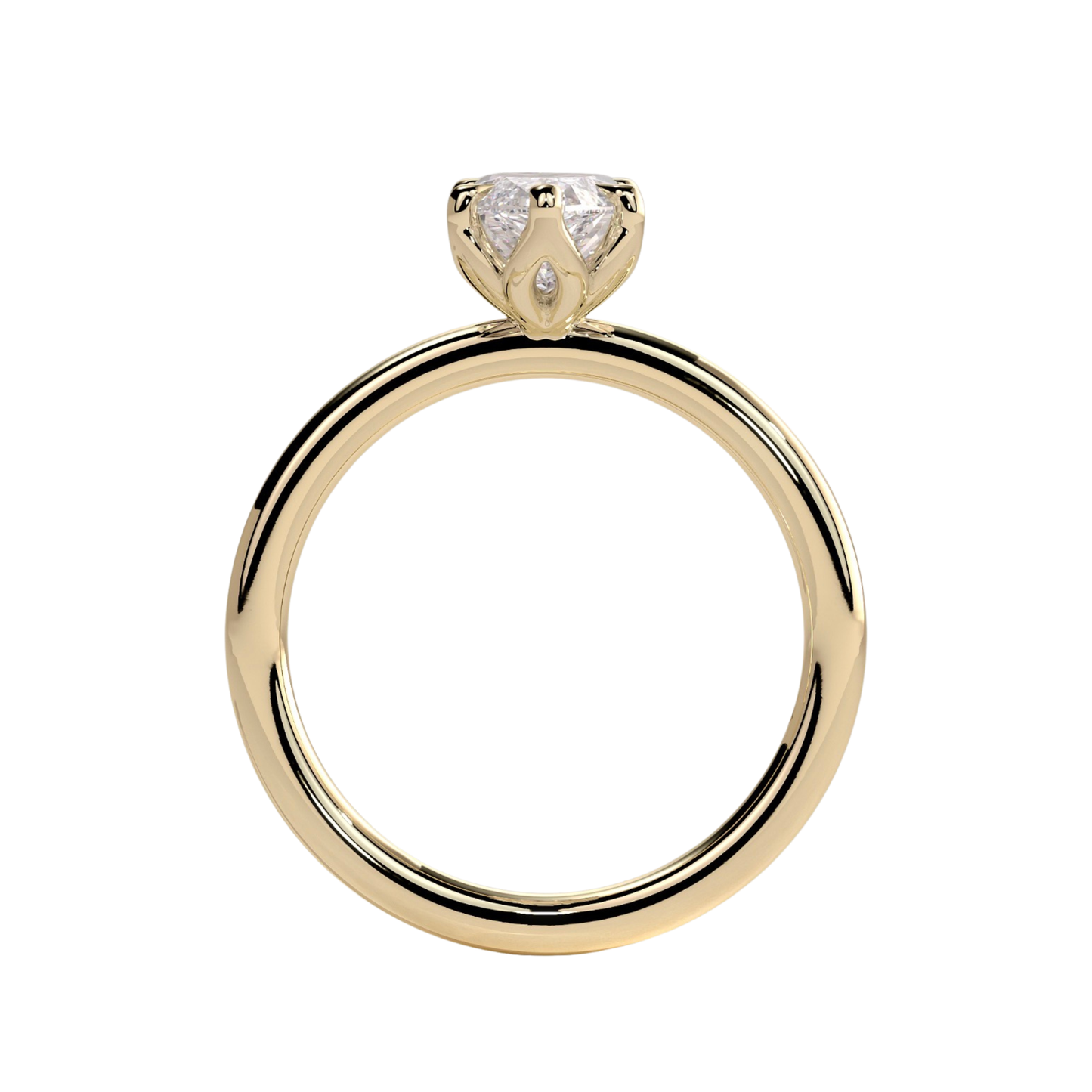 Luxury marquise claw solitaire engagement ring featuring a brilliant marquise-cut center stone secured in a refined claw setting with an elegant petal gallery beneath the stone. Nature-inspired design crafted for timeless sophistication, exceptional brilliance, and lasting durability, available in white gold, yellow gold, rose gold, platinum, lab-grown diamond, or moissanite options.