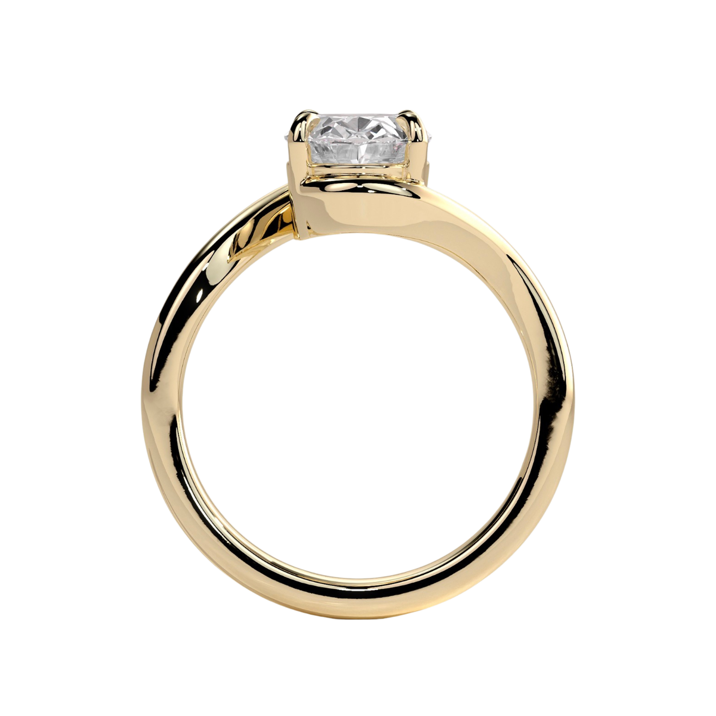 Luxury oval claw solitaire engagement ring featuring a brilliant oval-cut center stone secured in a refined claw setting with an elegant bypass band design. Modern flowing silhouette crafted for timeless sophistication and everyday brilliance, available in white gold, yellow gold, rose gold, platinum, lab-grown diamond, or moissanite options.