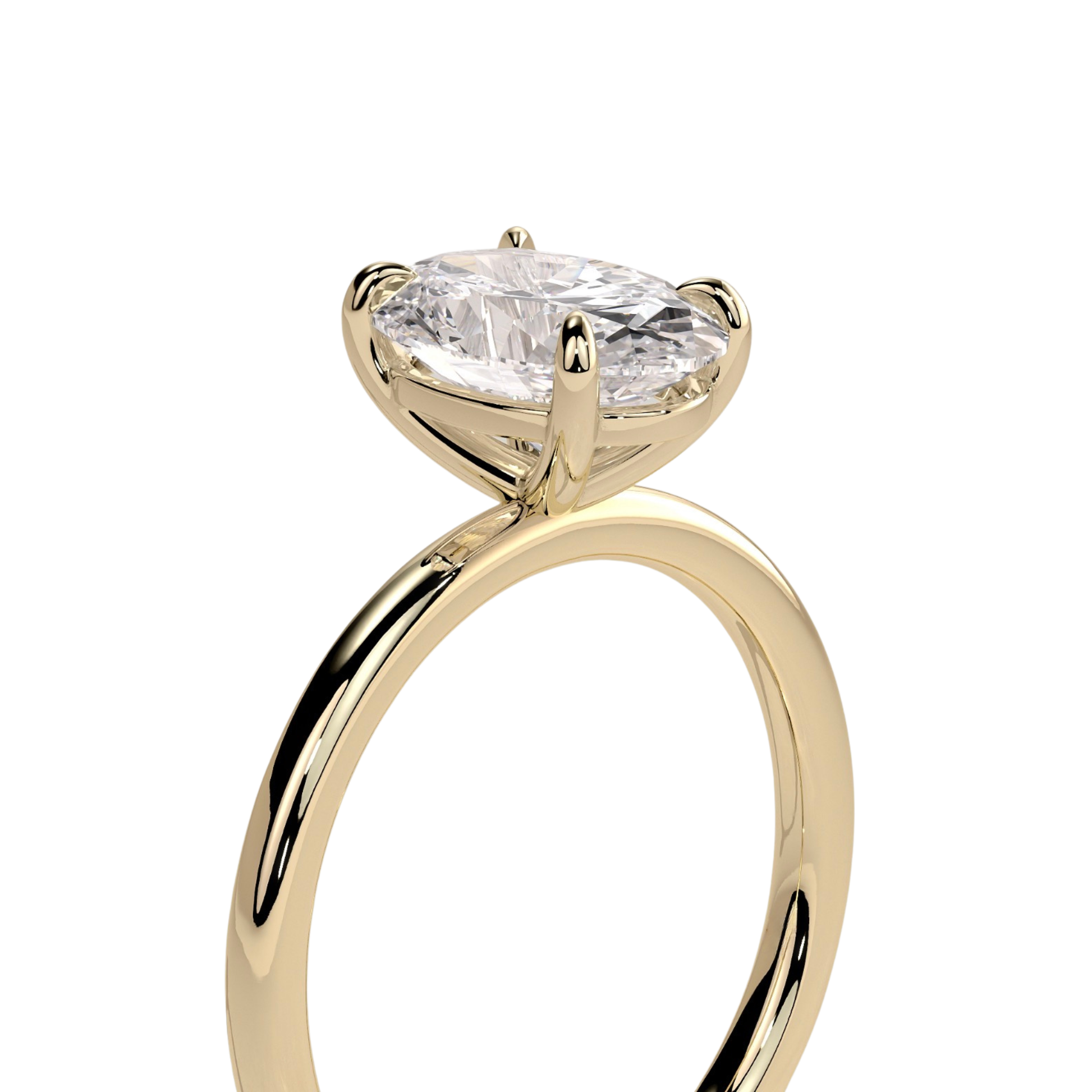 Luxury elongated cushion cut engagement ring featuring a brilliant claw-set solitaire center stone with an elegant petal gallery and delicate leaf accent details. Crafted in white gold with a nature-inspired design, available in lab-grown diamond or moissanite options for timeless elegance and everyday luxury.

