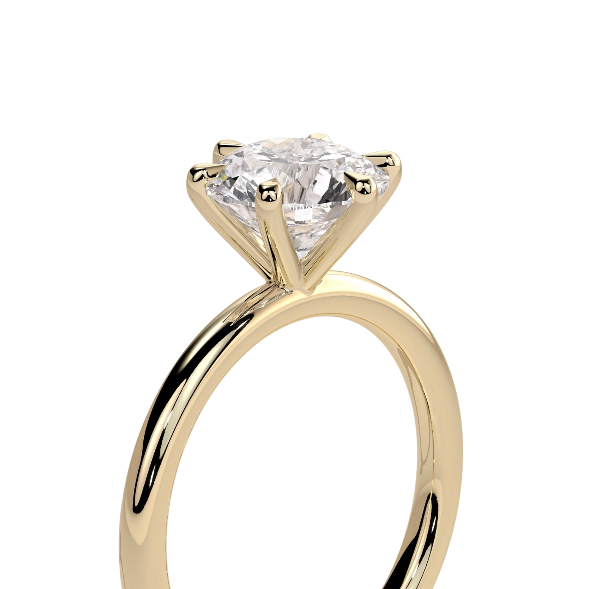 Round claw solitaire engagement ring featuring a brilliant round-cut center stone secured in a classic claw setting with a refined, elevated profile. Timeless and elegant design crafted to maximize sparkle and brilliance, available in white gold, yellow gold, rose gold, platinum, lab-grown diamond, or moissanite options.
