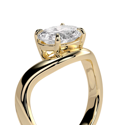 Luxury oval east west claw solitaire engagement ring featuring a brilliant horizontally set oval-cut center stone with an elegant wave band design. Modern sculpted silhouette crafted for timeless sophistication and everyday brilliance, available in white gold, yellow gold, rose gold, platinum, lab-grown diamond, or moissanite options.