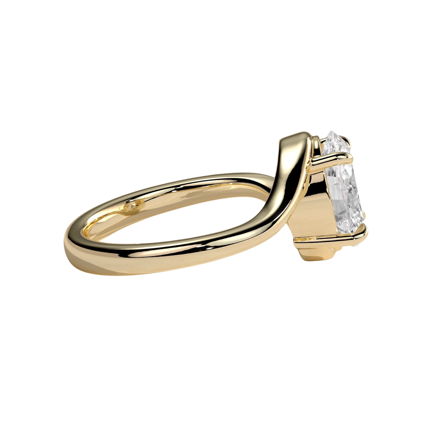 Luxury oval claw solitaire engagement ring featuring a brilliant oval-cut center stone secured in a refined claw setting with an elegant bypass band design. Modern flowing silhouette crafted for timeless sophistication and everyday brilliance, available in white gold, yellow gold, rose gold, platinum, lab-grown diamond, or moissanite options.