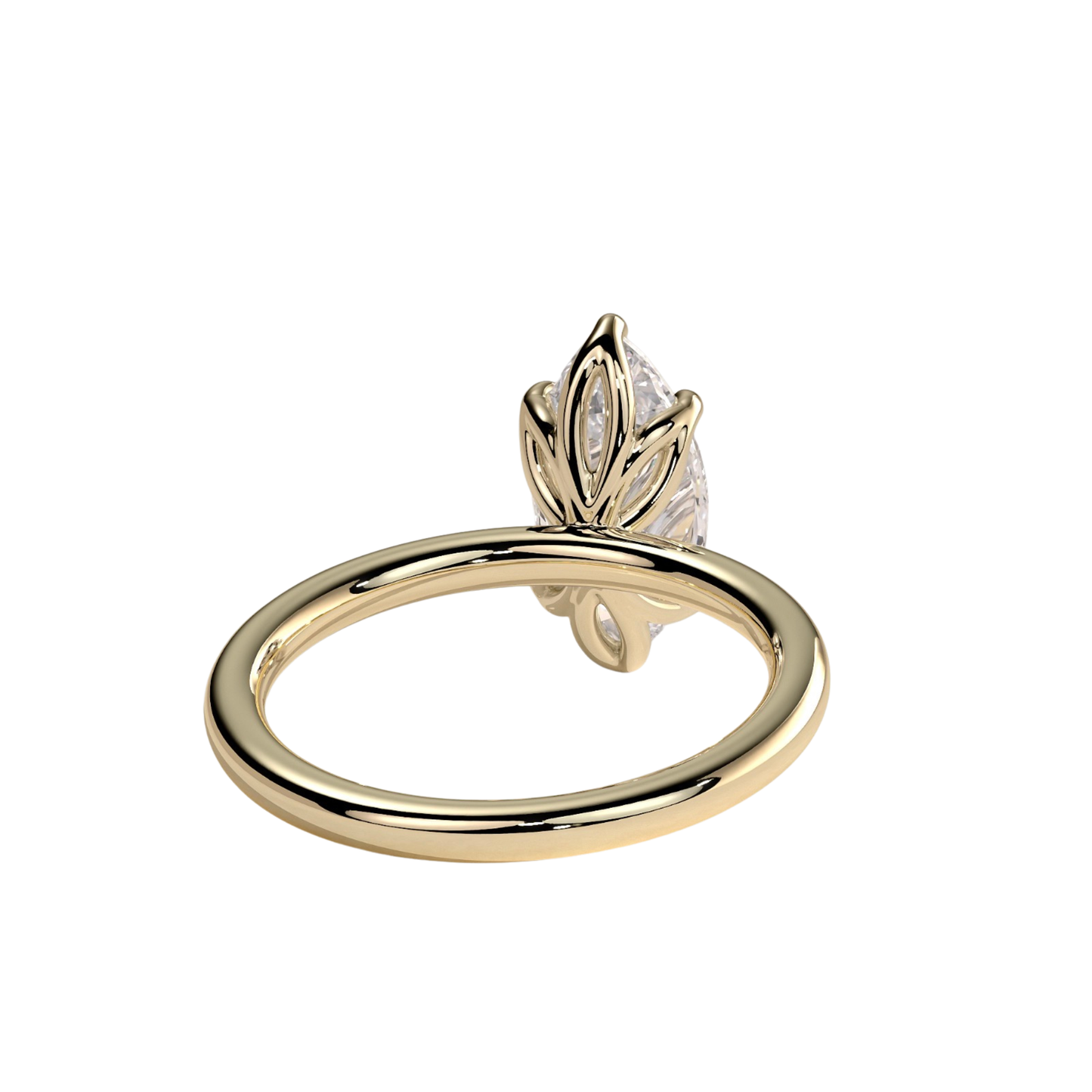 Luxury marquise claw solitaire engagement ring featuring a brilliant marquise-cut center stone secured in a refined claw setting with an elegant petal gallery beneath the stone. Nature-inspired design crafted for timeless sophistication, exceptional brilliance, and lasting durability, available in white gold, yellow gold, rose gold, platinum, lab-grown diamond, or moissanite options.
