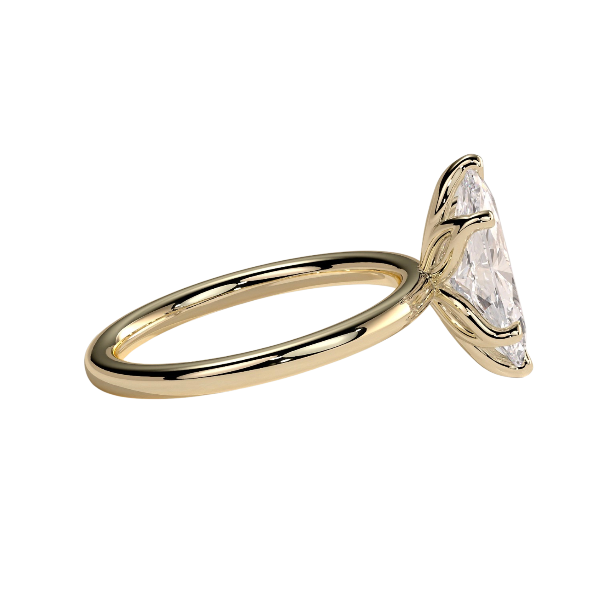 Luxury marquise claw solitaire engagement ring featuring a brilliant marquise-cut center stone secured in a refined claw setting with an elegant petal gallery beneath the stone. Nature-inspired design crafted for timeless sophistication, exceptional brilliance, and lasting durability, available in white gold, yellow gold, rose gold, platinum, lab-grown diamond, or moissanite options.